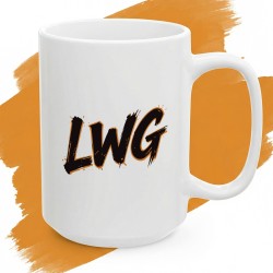 Kubek z nadrukiem LWG Lewa w górze pomarańczowy street art