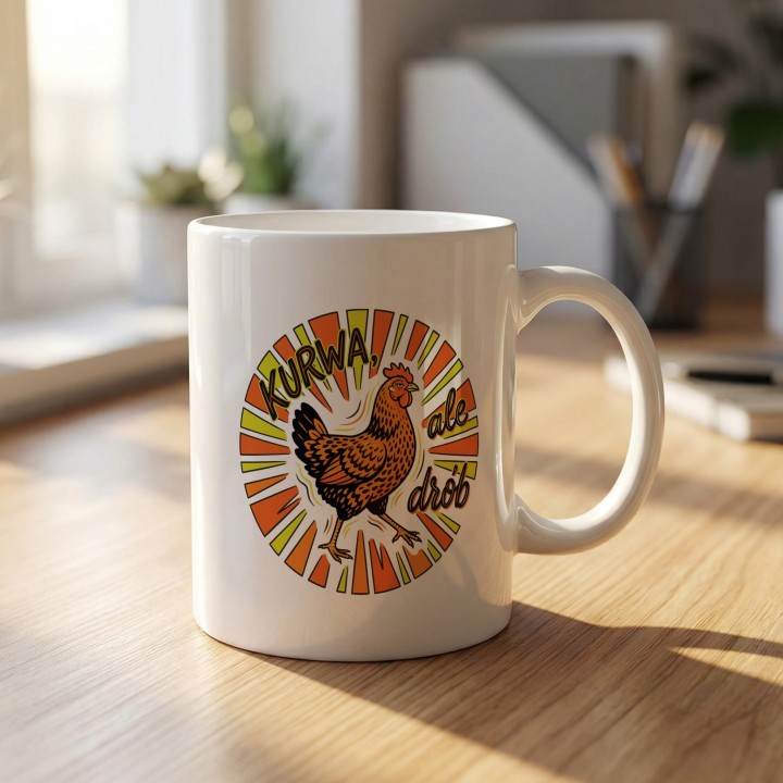 Kubek z nadrukiem "KURWA, ale drób" – śmieszna kura prezent z humorem