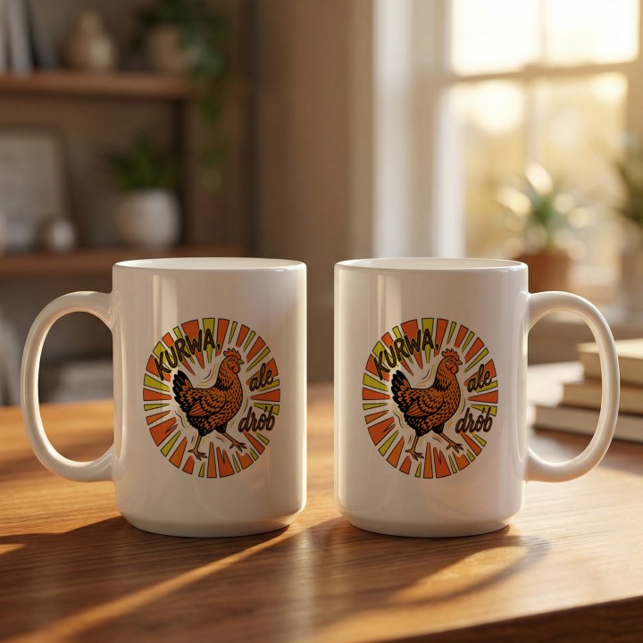 Kubek z nadrukiem "KURWA, ale drób" – śmieszna kura prezent z humorem