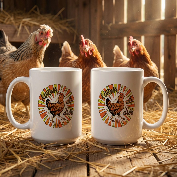 Kubek z nadrukiem "KURWA, ale drób" – śmieszna kura prezent z humorem