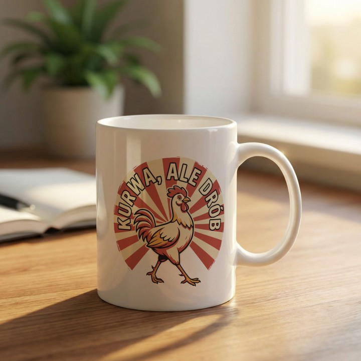 Śmieszny Kubek z Nadrukiem Kurwa Ale Drób Kogut Prezent