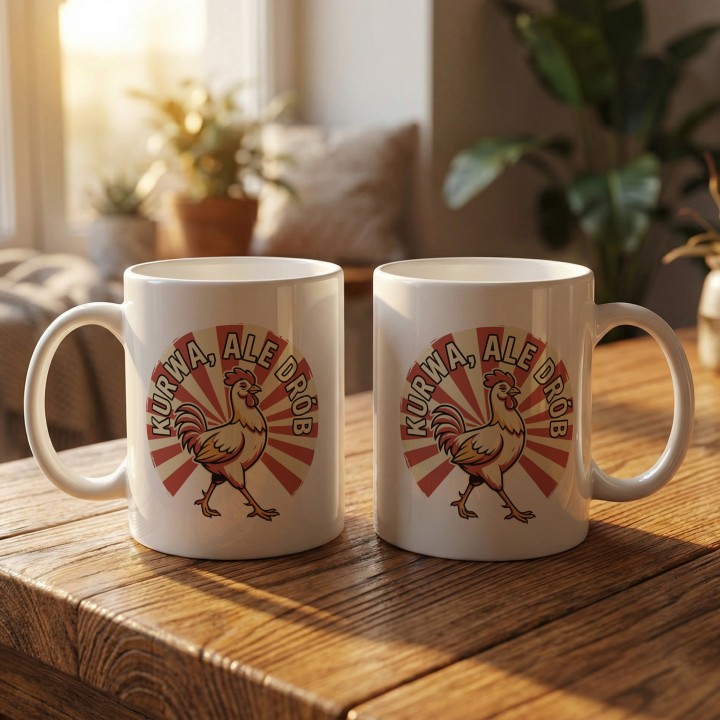 Śmieszny Kubek z Nadrukiem Kurwa Ale Drób Kogut Prezent