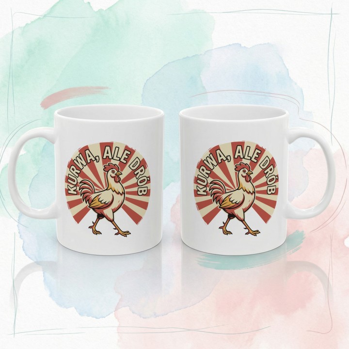 Śmieszny Kubek z Nadrukiem Kurwa Ale Drób Kogut Prezent