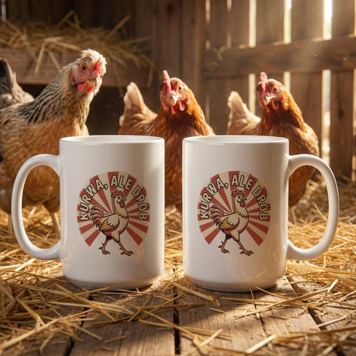 Śmieszny Kubek z Nadrukiem Kurwa Ale Drób Kogut Prezent