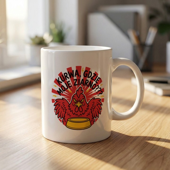 Śmieszny Kubek z Nadrukiem Kurwa Gdzie Moje Ziarno Prezent Hajs