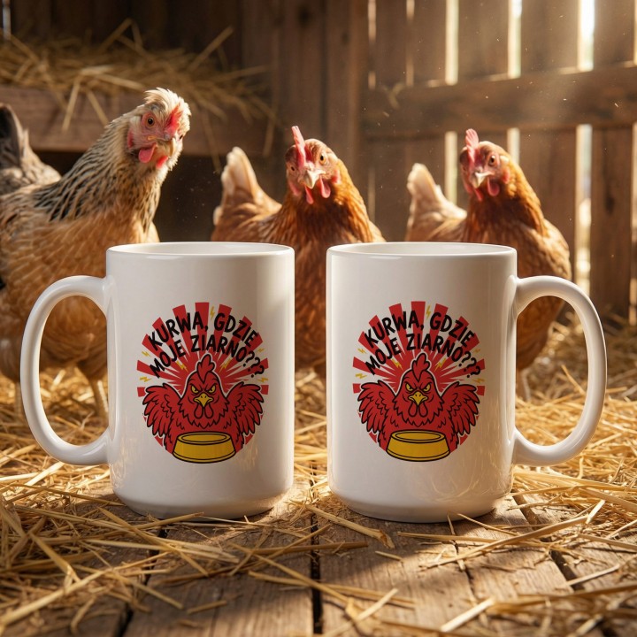 Śmieszny Kubek z Nadrukiem Kurwa Gdzie Moje Ziarno Prezent Hajs