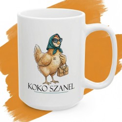 Kubek z nadrukiem Koko Szanel – śmieszny prezent dla modnej kury