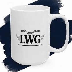 Kubek z nadrukiem LWG Lewa W Górę – prezent dla motocyklisty