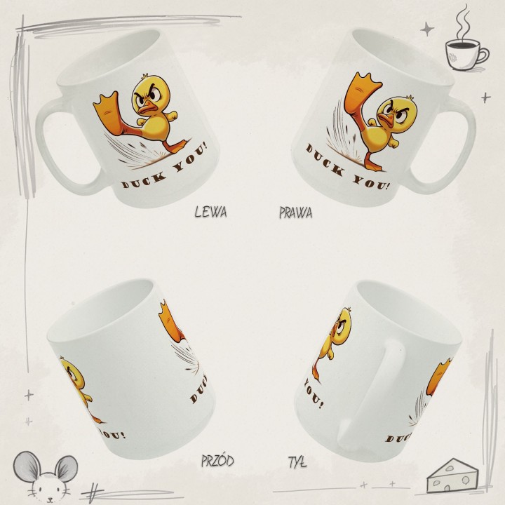 Kubek z kaczka Duck You – zabawny prezent z napisem i grafika karate