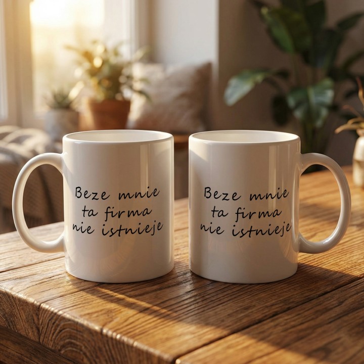 Kubek do biura – „Beze mnie ta firma nie istnieje” dla szefa i pracownika