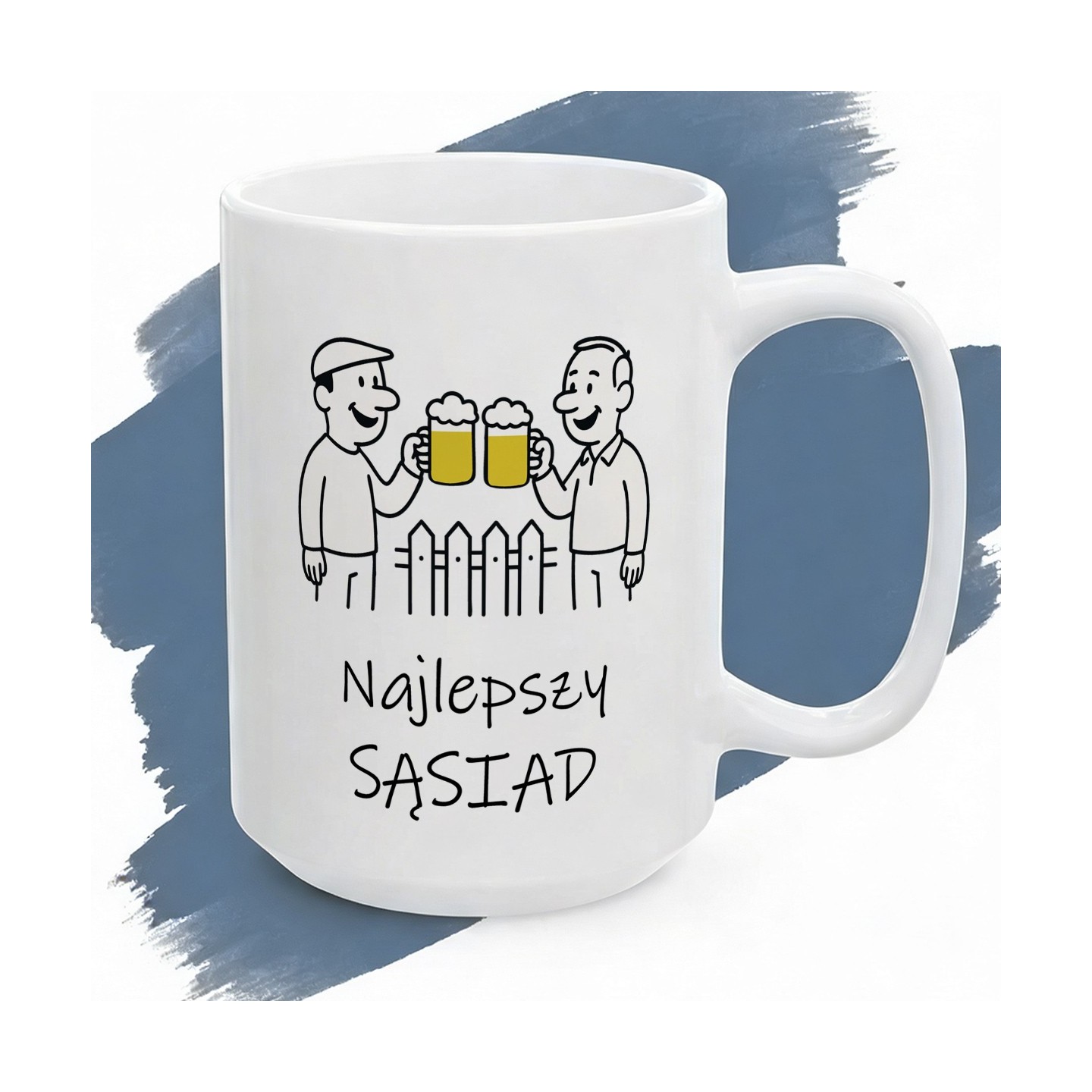 Kubek z nadrukiem Najlepszy SĄSIAD – toast przez płot
