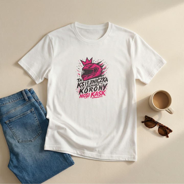 Koszulka dla motocyklistki Ta księżniczka zamiast korony nosi kask – prezent