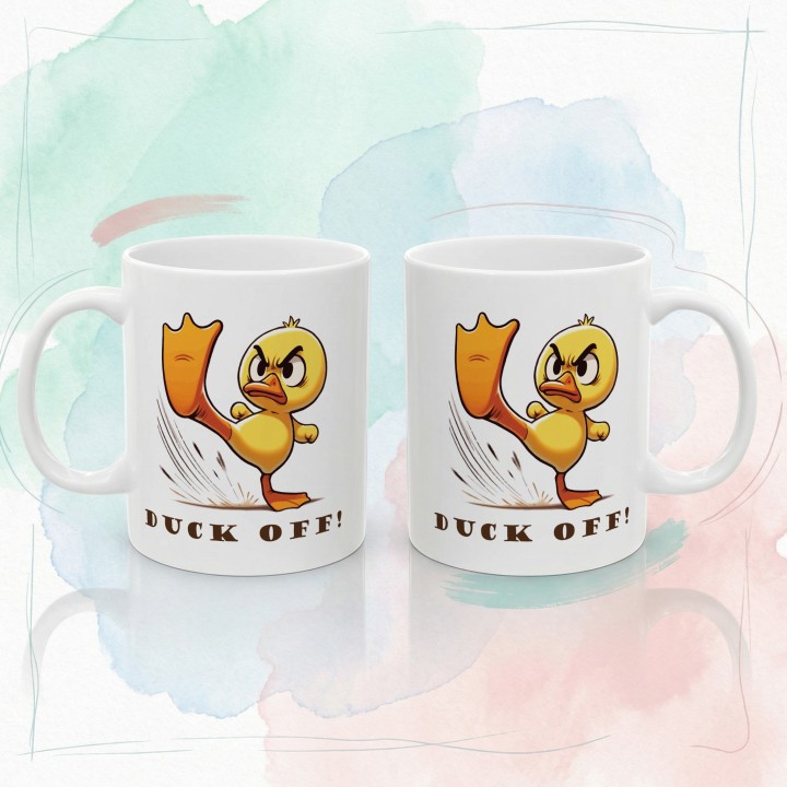 Kubek DUCK OFF z kaczką kung-fu – humorystyczny prezent dla osób z charakterem i granicami