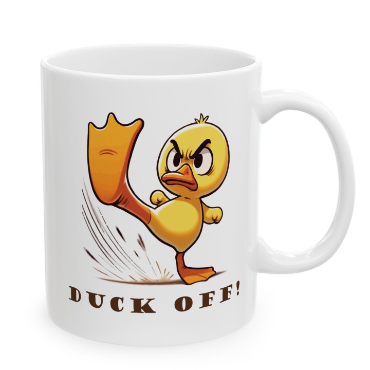 Kubek DUCK OFF z kaczką kung-fu – humorystyczny prezent dla osób z charakterem i granicami