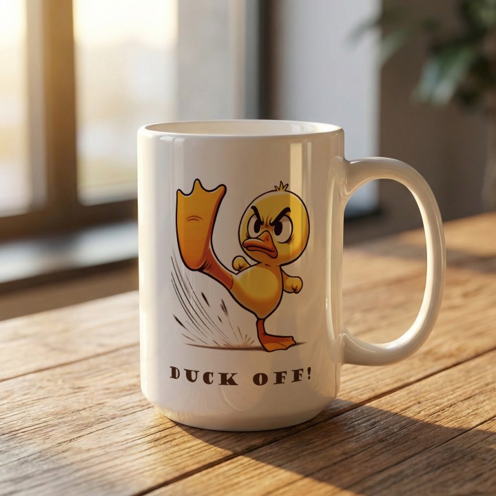 Kubek DUCK OFF z kaczką kung-fu – humorystyczny prezent dla osób z charakterem i granicami