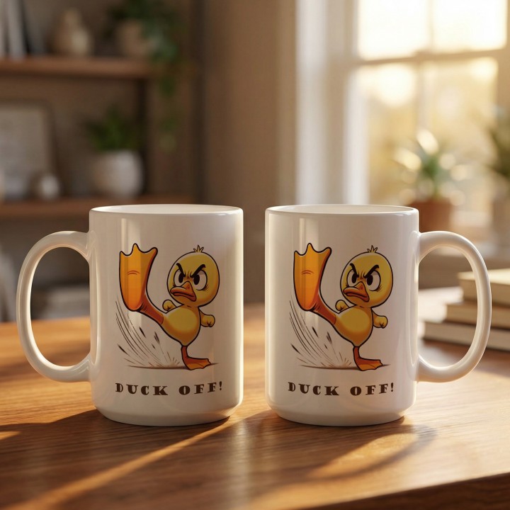 Kubek DUCK OFF z kaczką kung-fu – humorystyczny prezent dla osób z charakterem i granicami