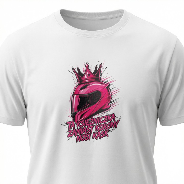 Koszulka dla motocyklistki Ta Księżniczka Nosi Kask | Prezent dla Fanki Motocykli