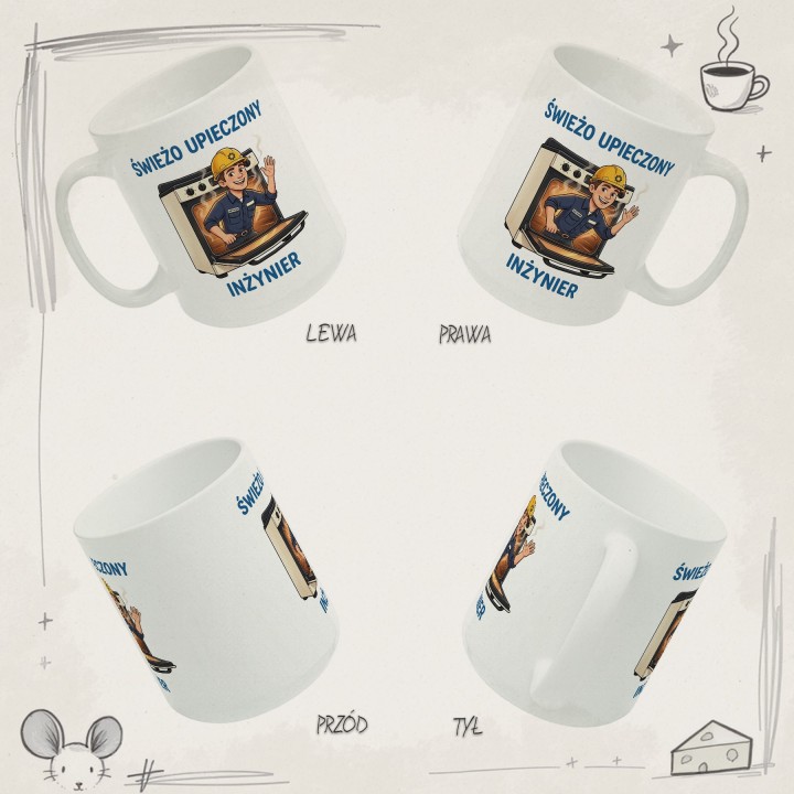 Kubek Świeżo Upieczony Inżynier - Śmieszny prezent dla inżyniera na obronę