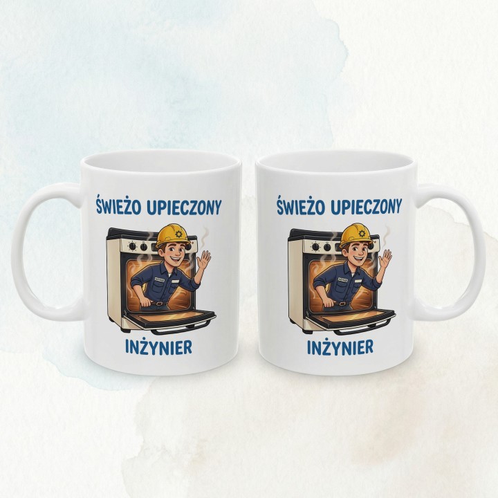 Kubek Świeżo Upieczony Inżynier - Śmieszny prezent dla inżyniera na obronę
