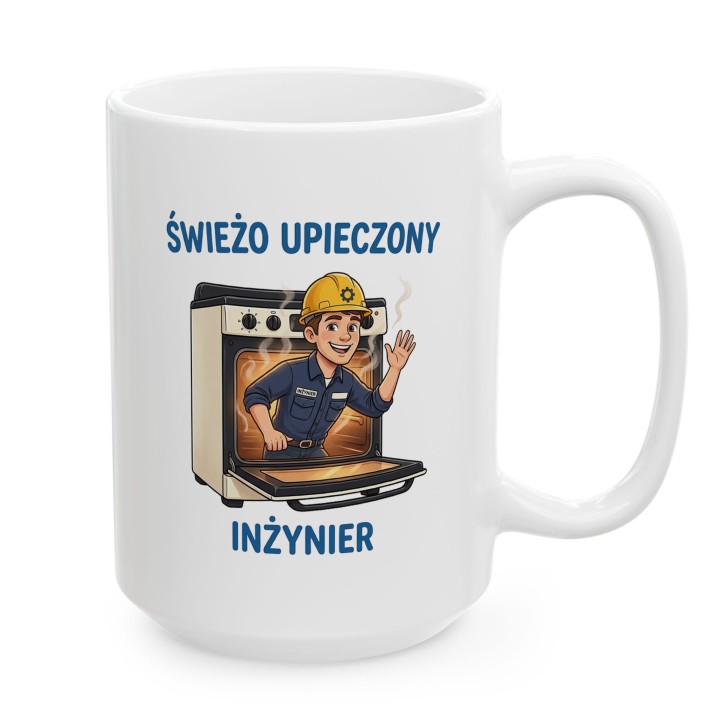 Kubek Świeżo Upieczony Inżynier - Śmieszny prezent dla inżyniera na obronę