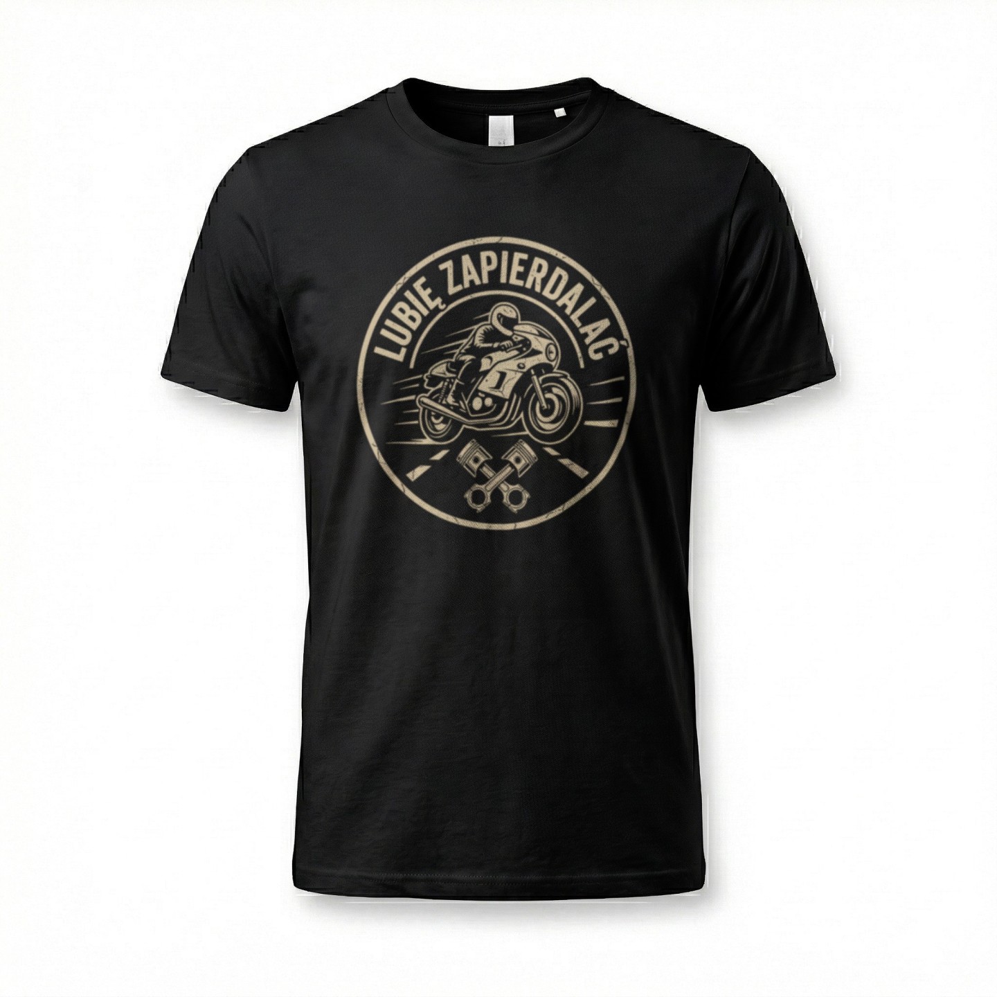 Koszulka z nadrukiem Lubię Zapierdalać – t-shirt dla fana adrenaliny i dwóch kółek