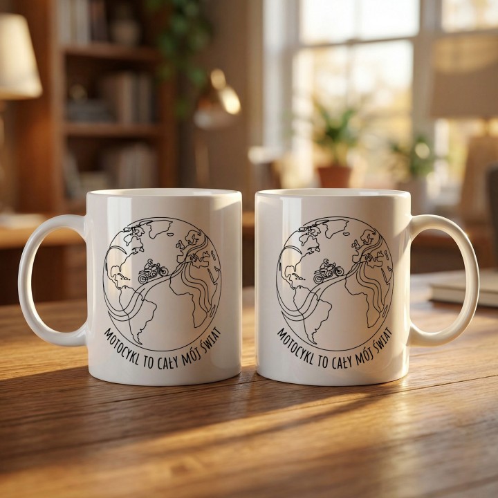 Kubek Motocyklista Globus | Motocykl to cały mój świat | Prezent dla Podróżnika