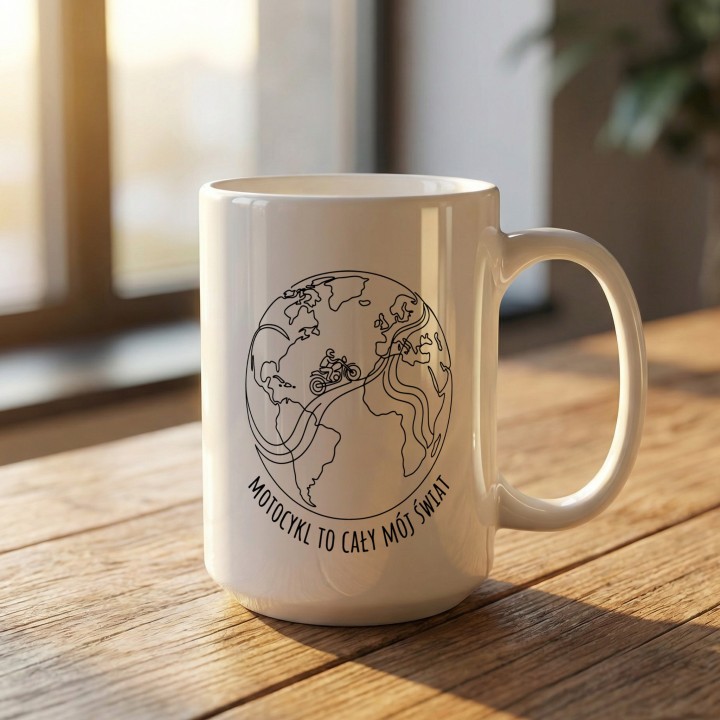 Kubek Motocyklista Globus | Motocykl to cały mój świat | Prezent dla Podróżnika