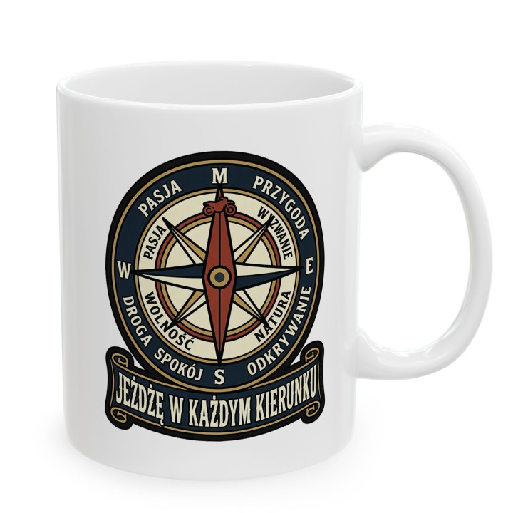 Kubek Motocyklowy Jeżdżę w Każdym Kierunku | Prezent dla Motocyklisty Podróżnika