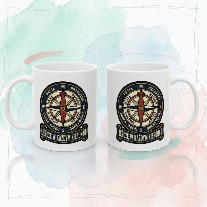 Kubek Motocyklowy Jeżdżę w Każdym Kierunku | Prezent dla Motocyklisty Podróżnika