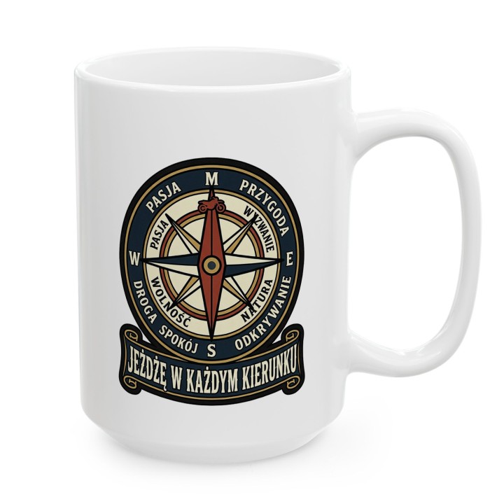 Kubek Motocyklowy Jeżdżę w Każdym Kierunku | Prezent dla Motocyklisty Podróżnika