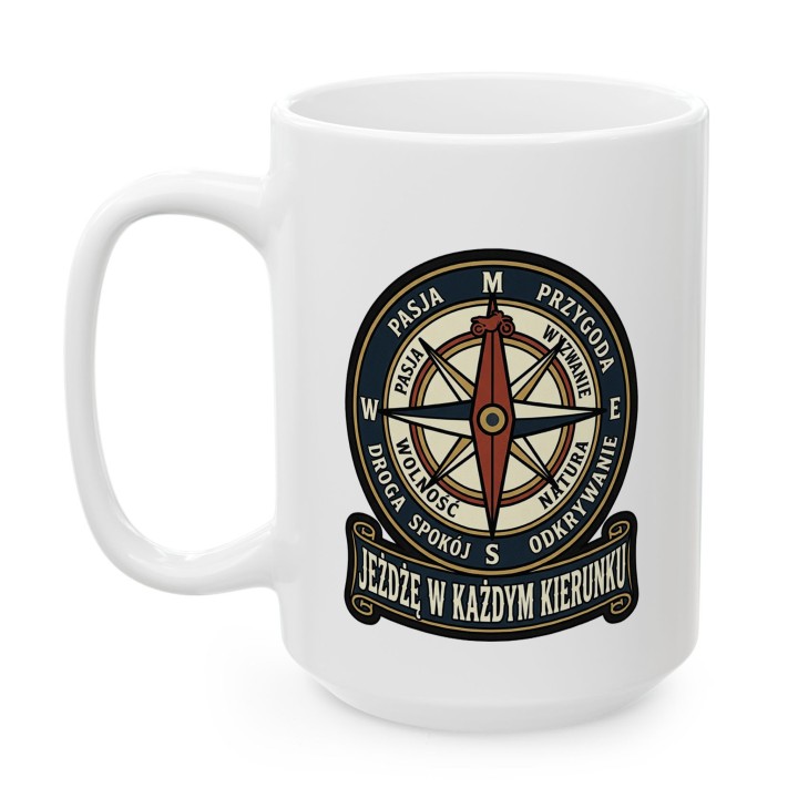 Kubek Motocyklowy Jeżdżę w Każdym Kierunku | Prezent dla Motocyklisty Podróżnika