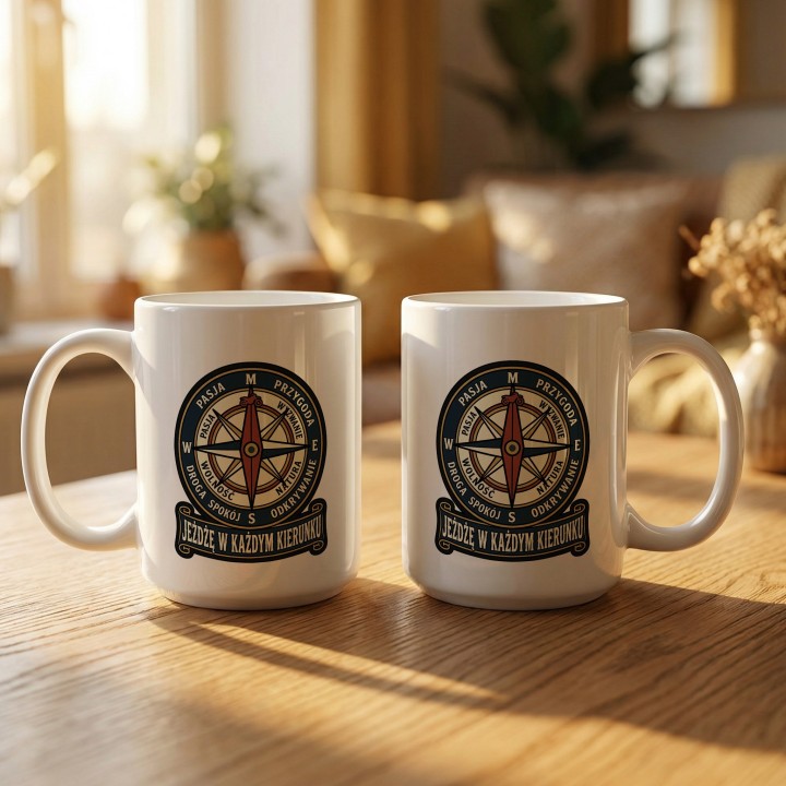 Kubek Motocyklowy Jeżdżę w Każdym Kierunku | Prezent dla Motocyklisty Podróżnika