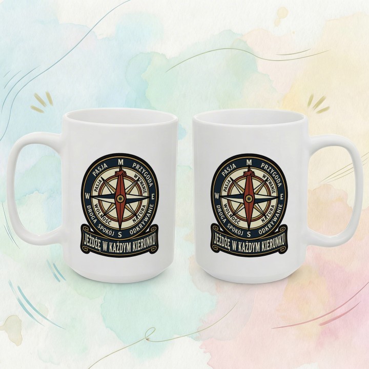 Kubek Motocyklowy Jeżdżę w Każdym Kierunku | Prezent dla Motocyklisty Podróżnika