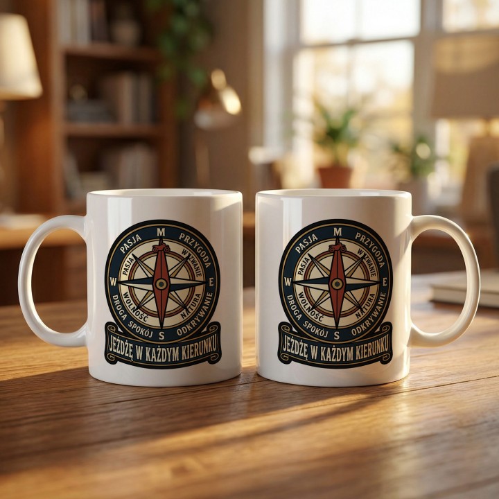 Kubek Motocyklowy Jeżdżę w Każdym Kierunku | Prezent dla Motocyklisty Podróżnika