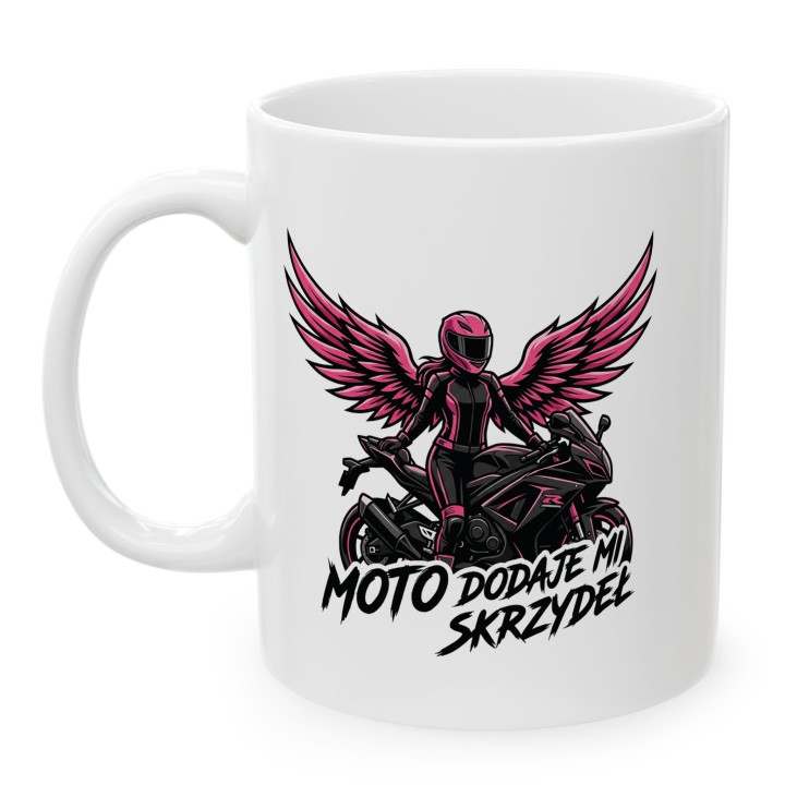 Kubek dla Motocyklistki Moto Dodaje Mi Skrzydeł | Różowy Prezent dla Niej