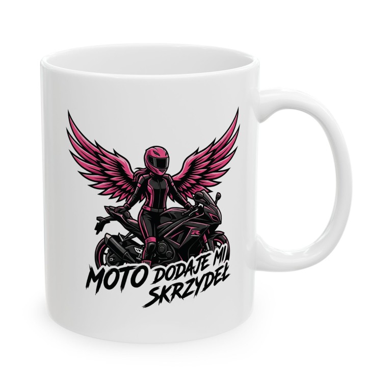 Kubek dla Motocyklistki Moto Dodaje Mi Skrzydeł | Różowy Prezent dla Niej