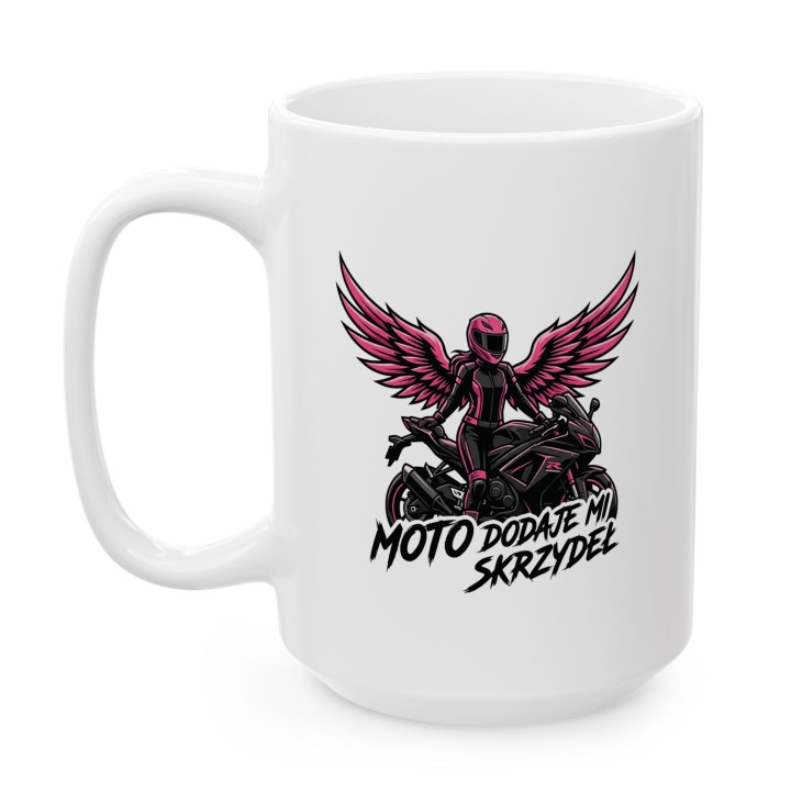Kubek dla Motocyklistki Moto Dodaje Mi Skrzydeł | Różowy Prezent dla Niej