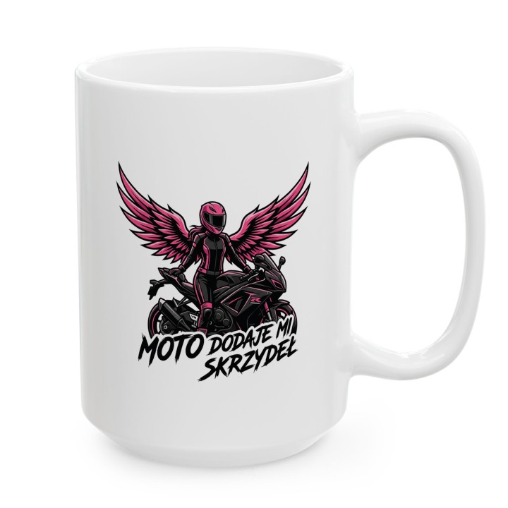 Kubek dla Motocyklistki Moto Dodaje Mi Skrzydeł | Różowy Prezent dla Niej