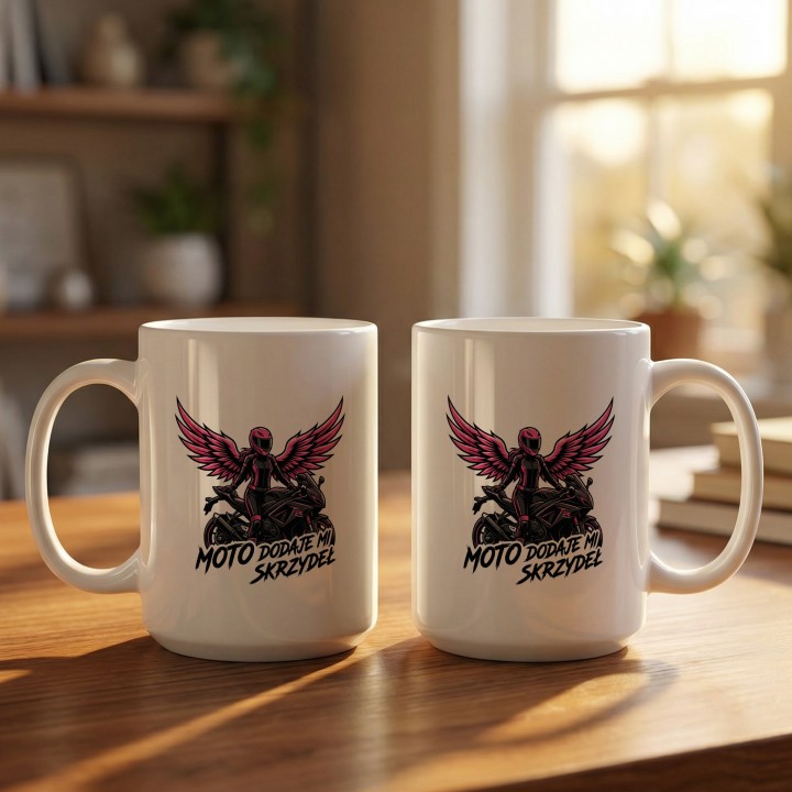 Kubek dla Motocyklistki Moto Dodaje Mi Skrzydeł | Różowy Prezent dla Niej