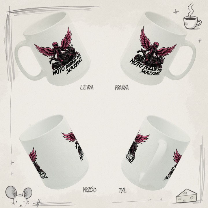 Kubek dla Motocyklistki Moto Dodaje Mi Skrzydeł | Różowy Prezent dla Niej