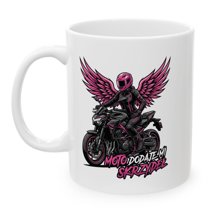 Kubek Motocyklowy Moto Dodaje Mi Skrzydeł | Różowy Prezent dla Motocyklistki
