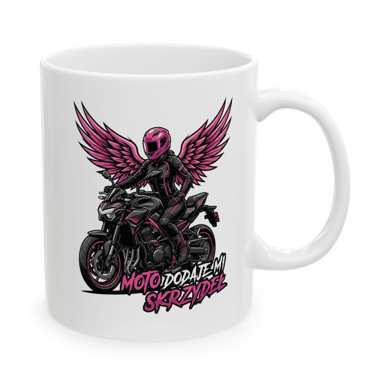 Kubek Motocyklowy Moto Dodaje Mi Skrzydeł | Różowy Prezent dla Motocyklistki