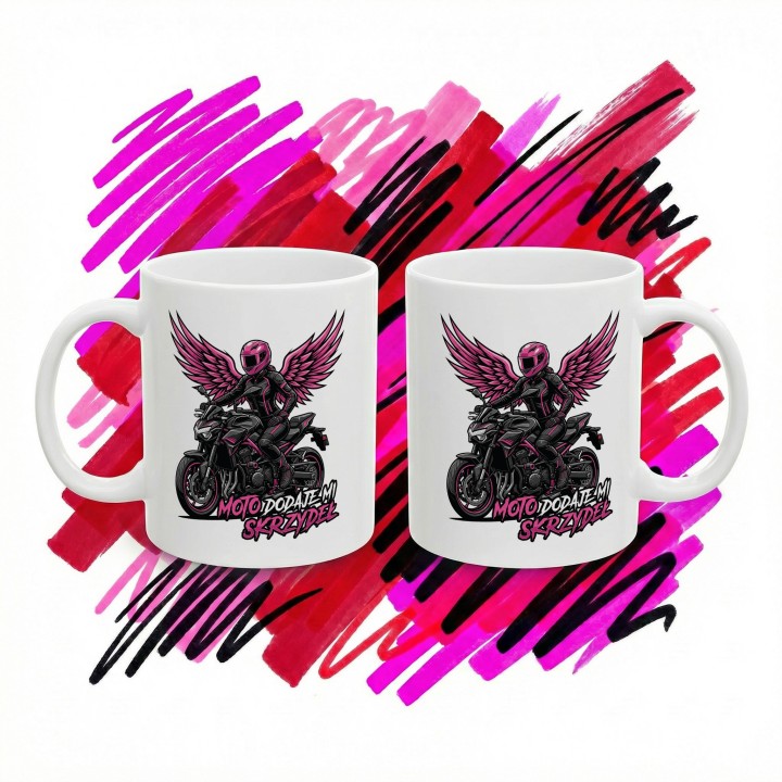 Kubek Motocyklowy Moto Dodaje Mi Skrzydeł | Różowy Prezent dla Motocyklistki