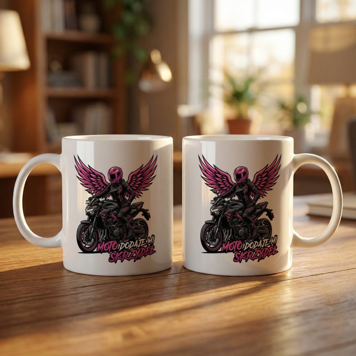 Kubek Motocyklowy Moto Dodaje Mi Skrzydeł | Różowy Prezent dla Motocyklistki
