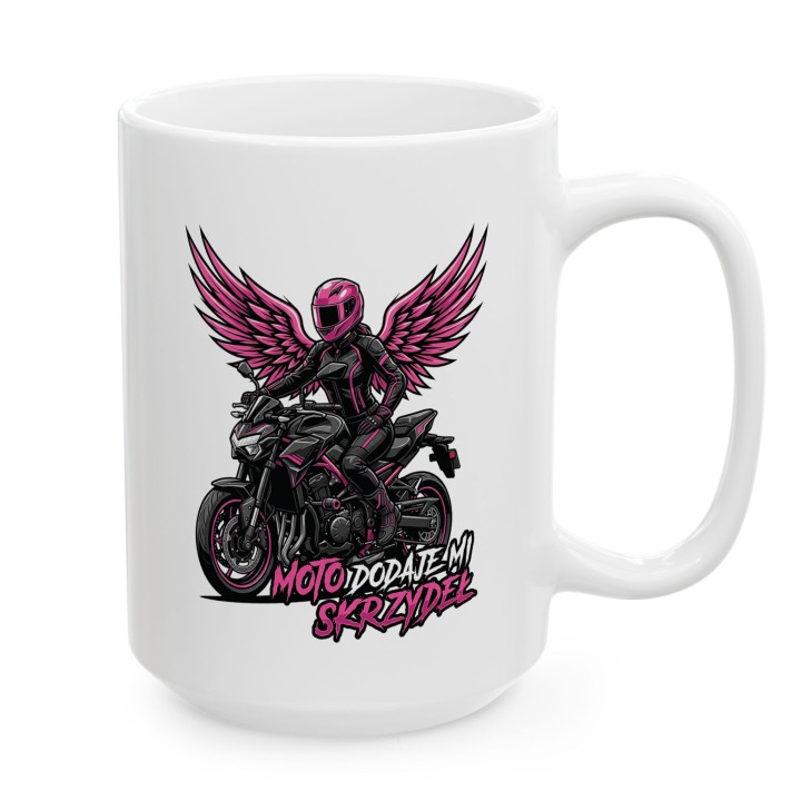 Kubek Motocyklowy Moto Dodaje Mi Skrzydeł | Różowy Prezent dla Motocyklistki