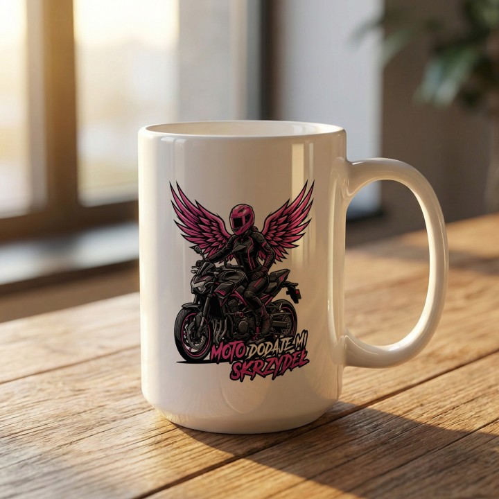 Kubek Motocyklowy Moto Dodaje Mi Skrzydeł | Różowy Prezent dla Motocyklistki