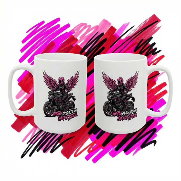 Kubek Motocyklowy Moto Dodaje Mi Skrzydeł | Różowy Prezent dla Motocyklistki