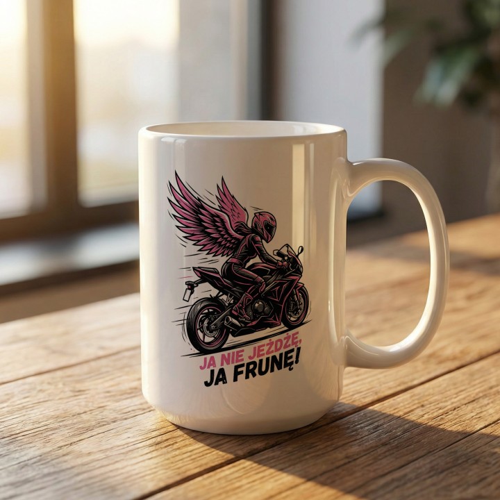 Kubek Ja nie jeżdżę, ja frunę! | Prezent dla Motocyklistki | Różowe Skrzydła