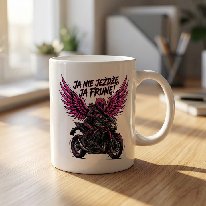 Kubek Ja nie jeżdżę ja frunę! | Prezent dla Motocyklistki | Różowy Motor