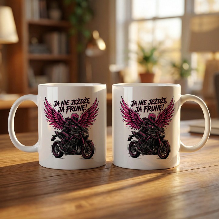 Kubek Ja nie jeżdżę ja frunę! | Prezent dla Motocyklistki | Różowy Motor